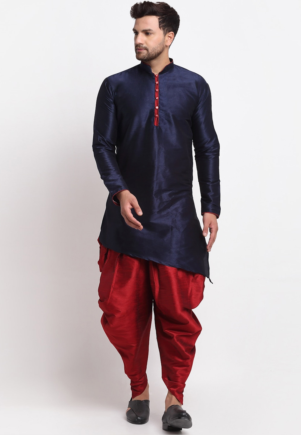 Navy Blue Dupion Silk Dhoti Kurta 236560
