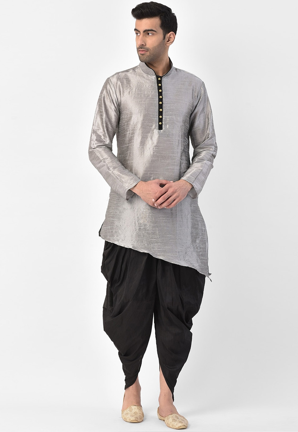 Grey Dupion Silk Dhoti Kurta 236564