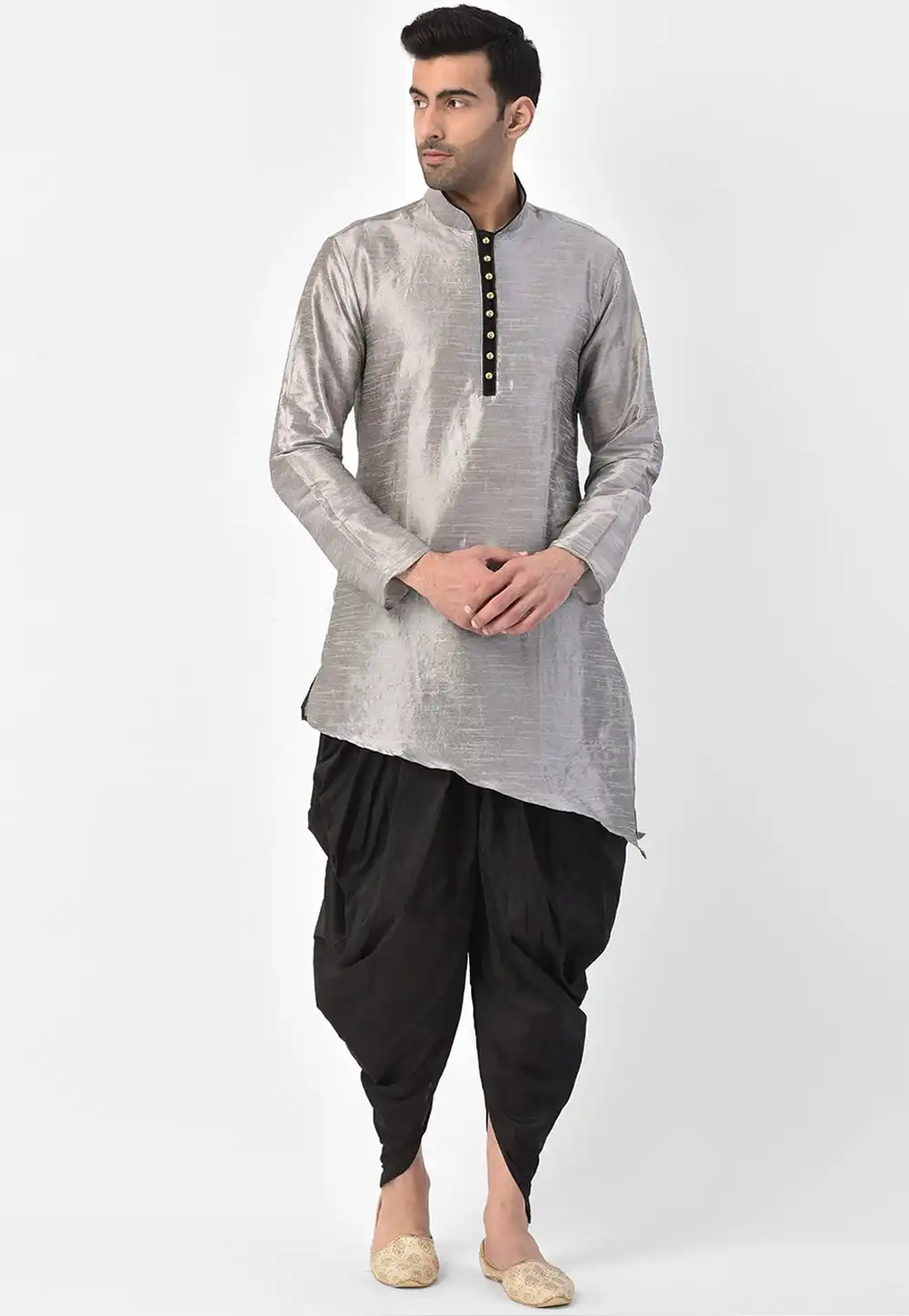 Grey Dupion Silk Dhoti Kurta 236564