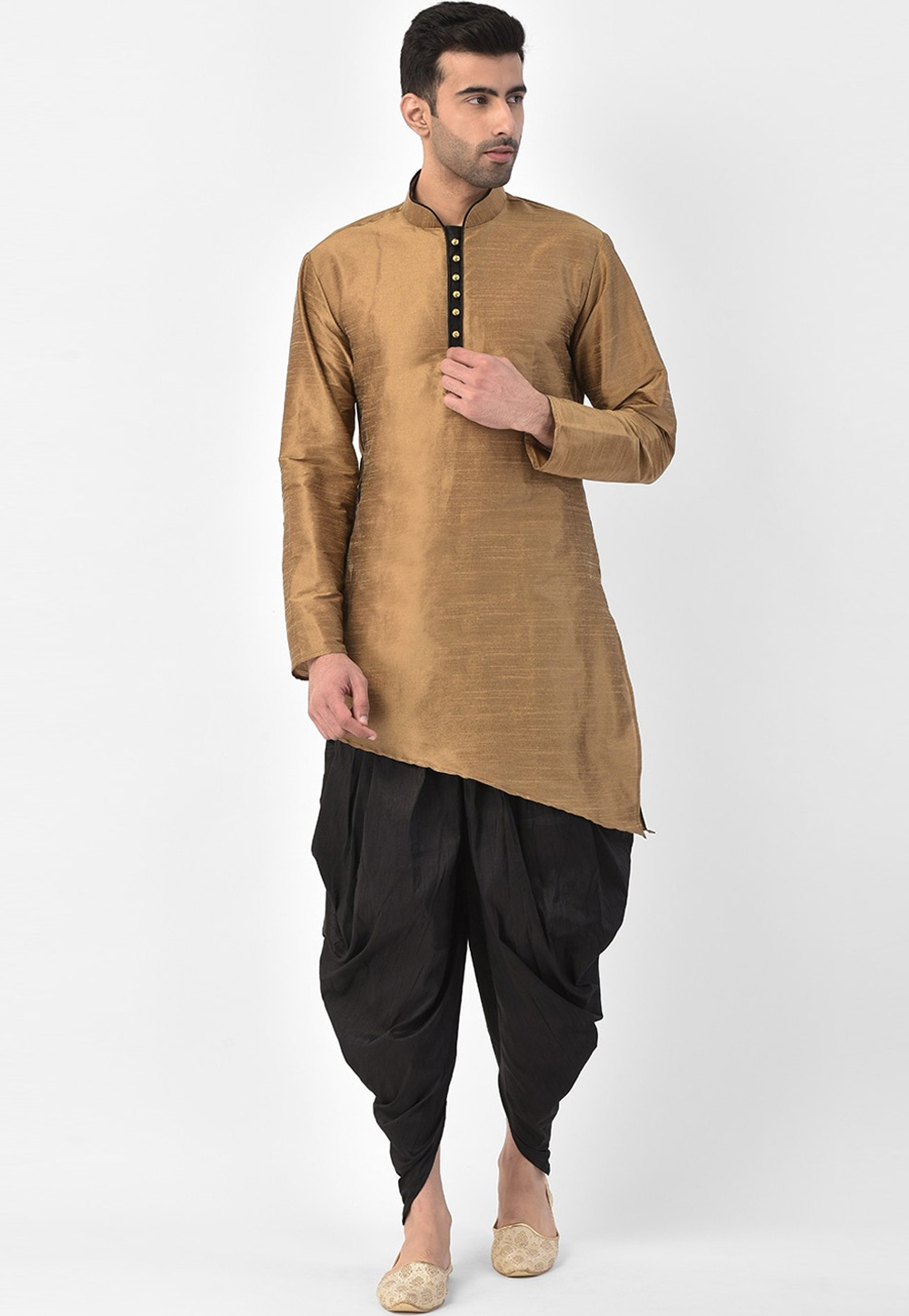 Golden Dupion Silk Dhoti Kurta 236565