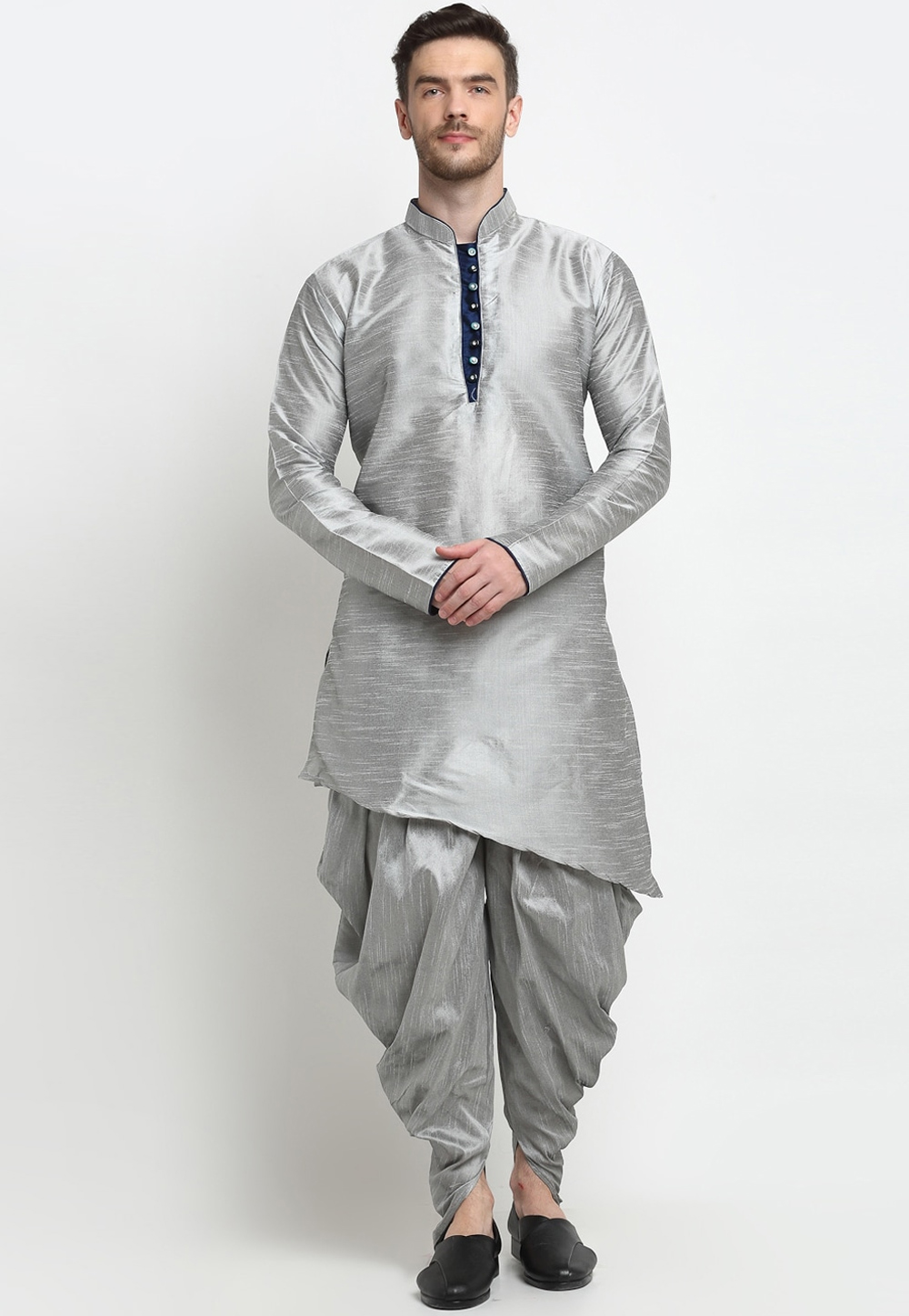 Grey Dupion Silk Dhoti Kurta 236566