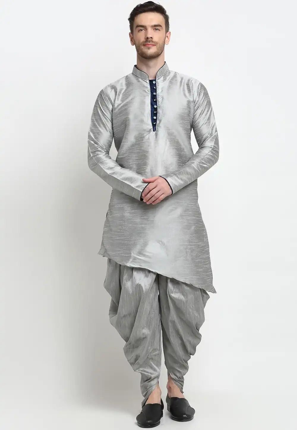 Grey Dupion Silk Dhoti Kurta 236566