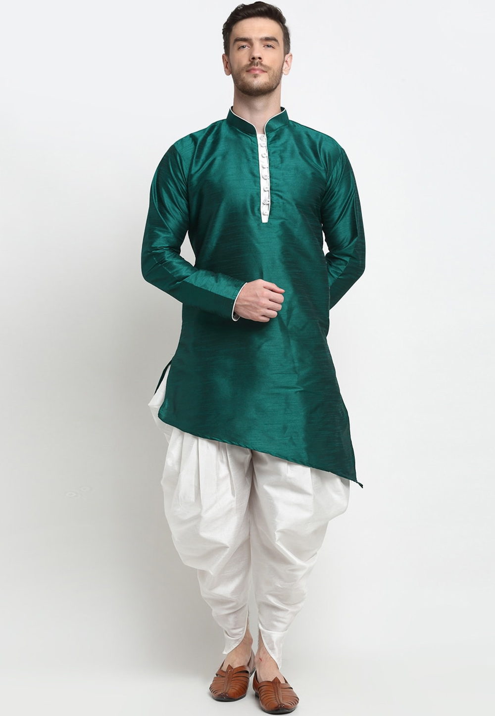 Teal Dupion Silk Dhoti Kurta 236567