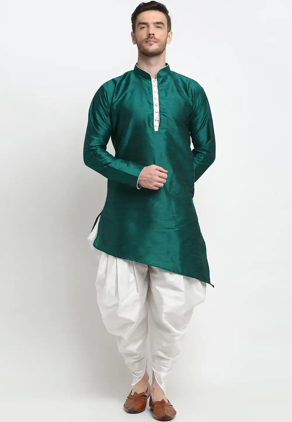 Teal Dupion Silk Dhoti Kurta 236567