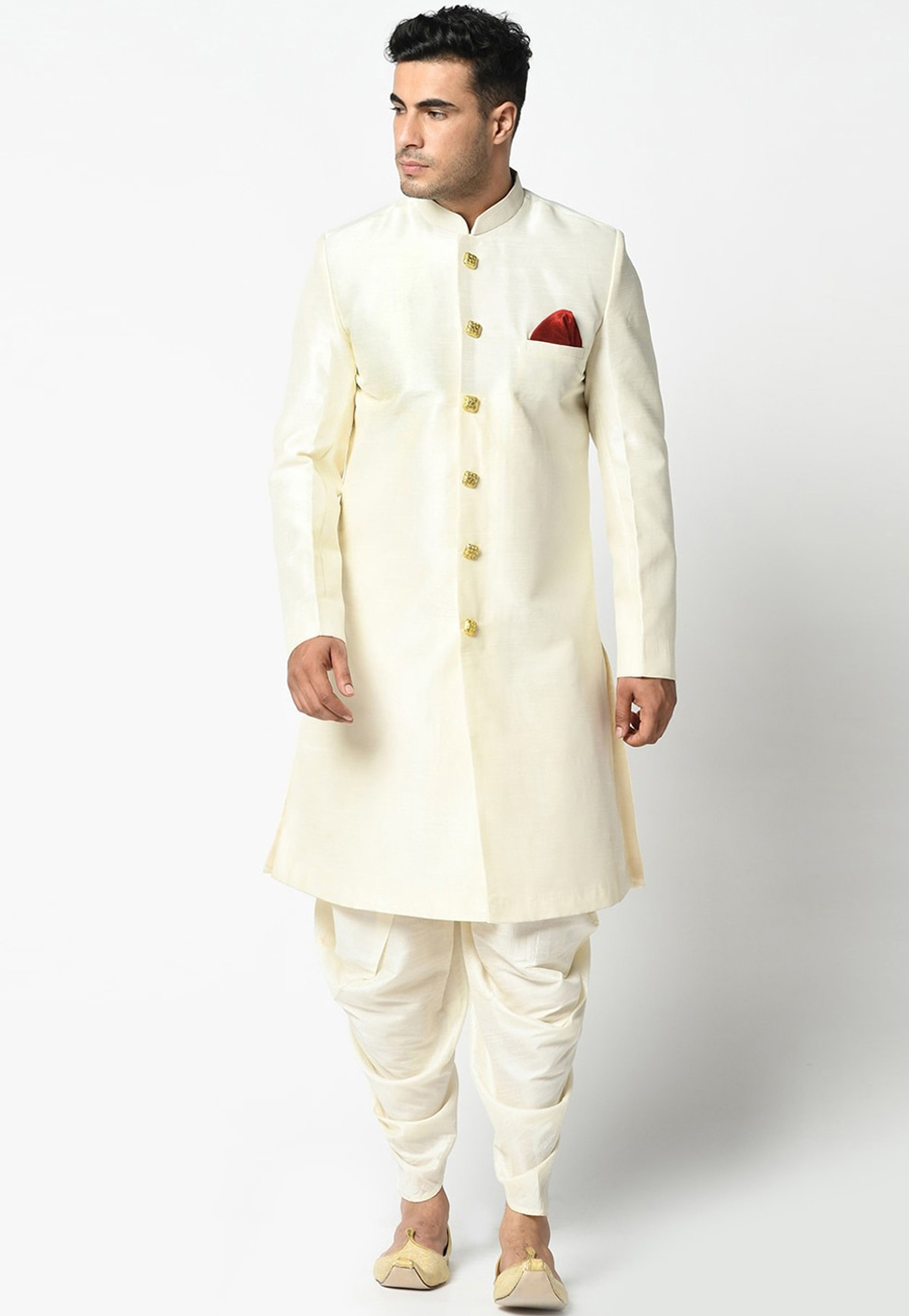 Cream Dupion Silk Indo Western Suit 236548