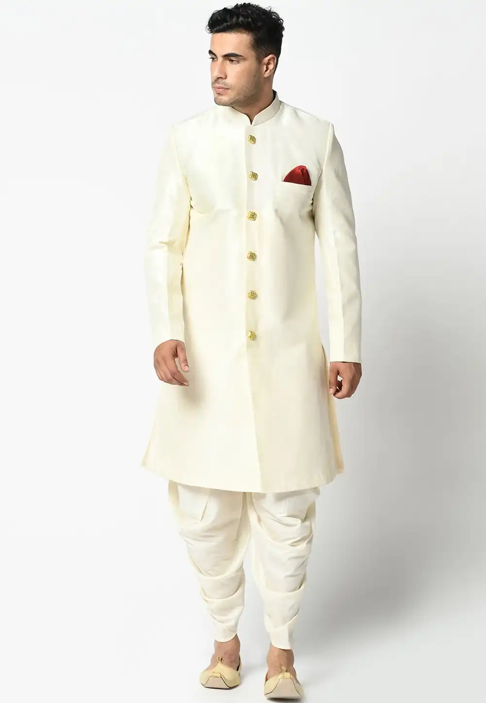Cream Dupion Silk Indo Western Suit 236548