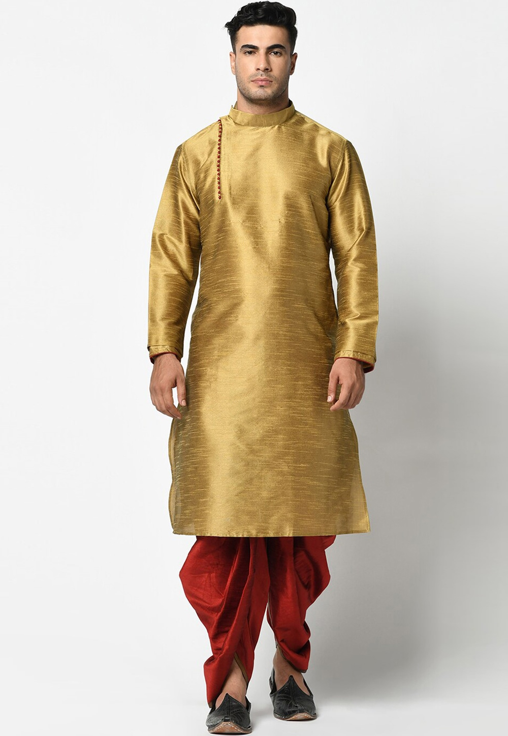 Golden Dupion Silk Dhoti Kurta 236539