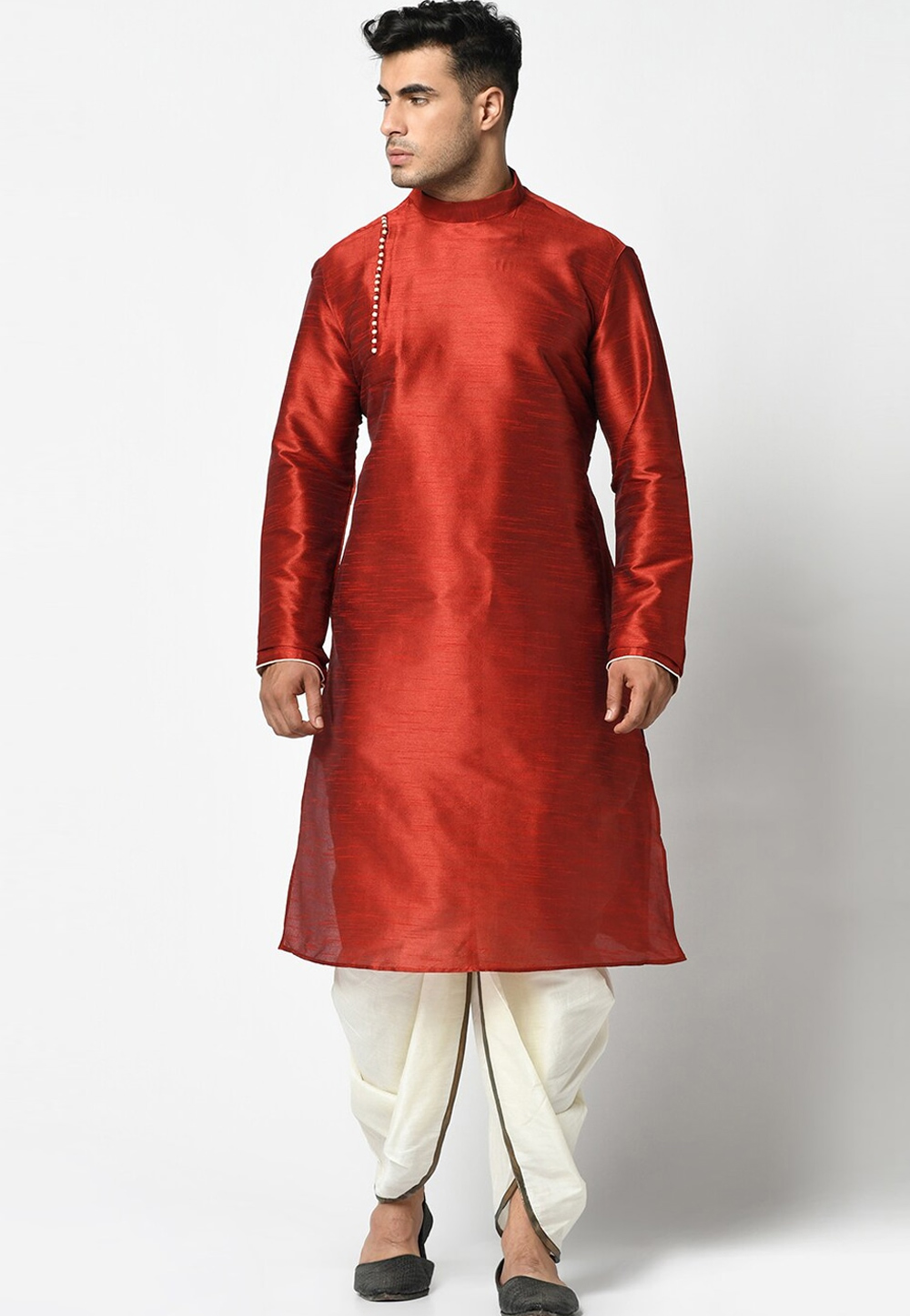 Maroon Dupion Silk Dhoti Kurta 236541