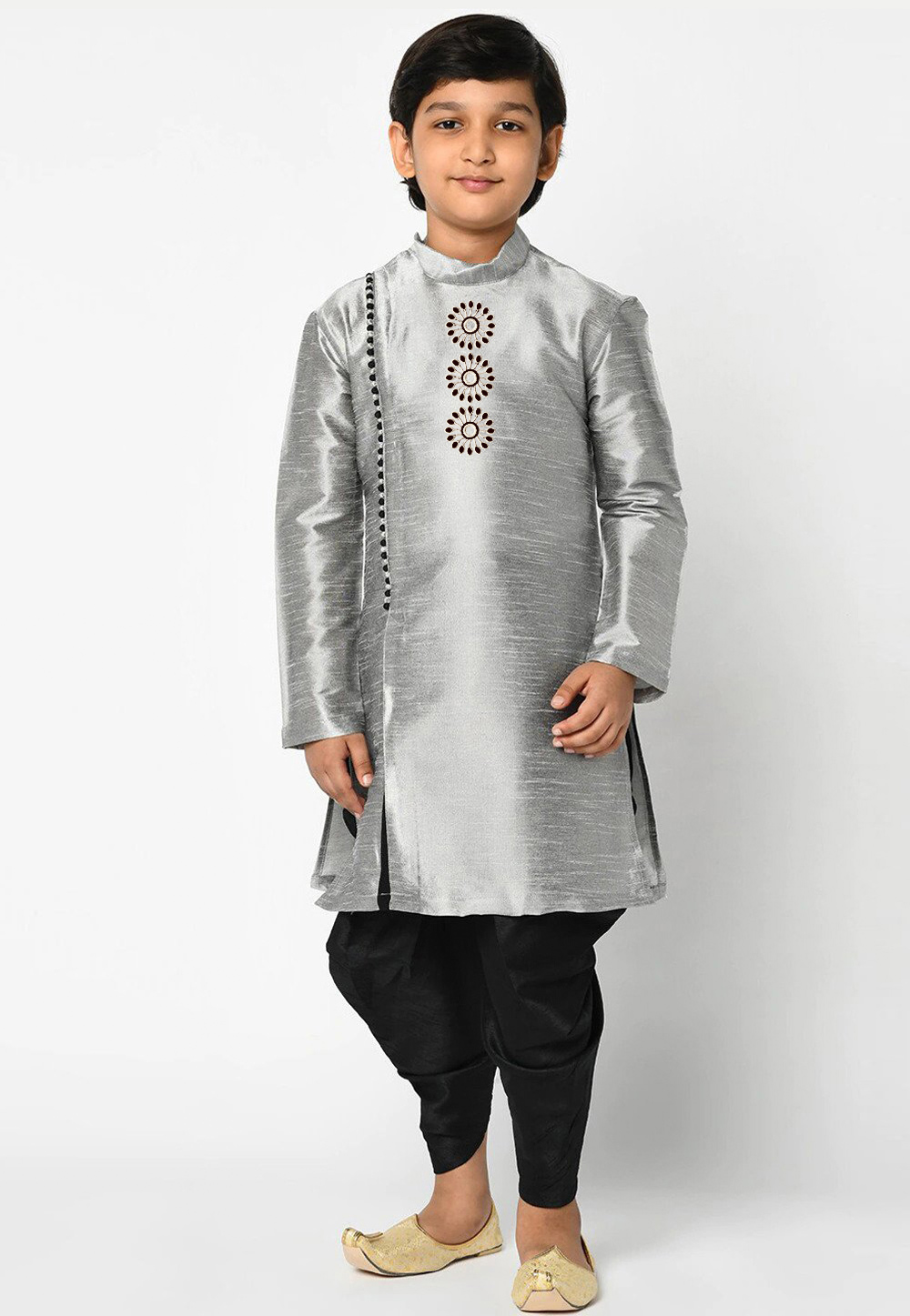 Grey Dupion Silk Kids Dhoti Kurta 229909