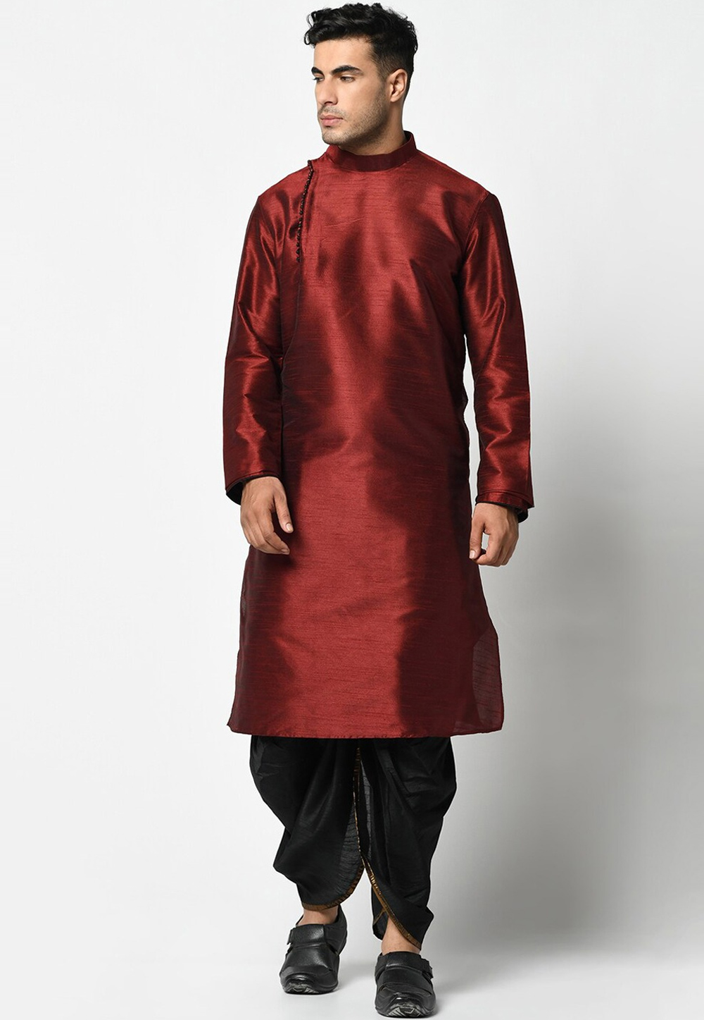 Maroon Dupion Silk Dhoti Kurta 236543