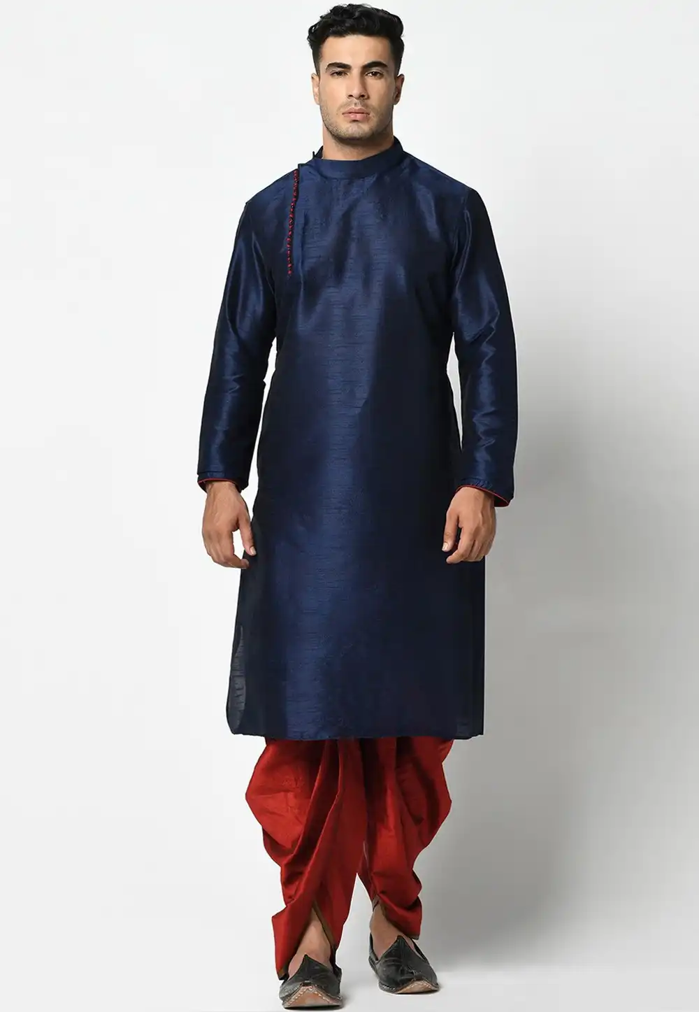Navy Blue Dupion Silk Dhoti Kurta 236544
