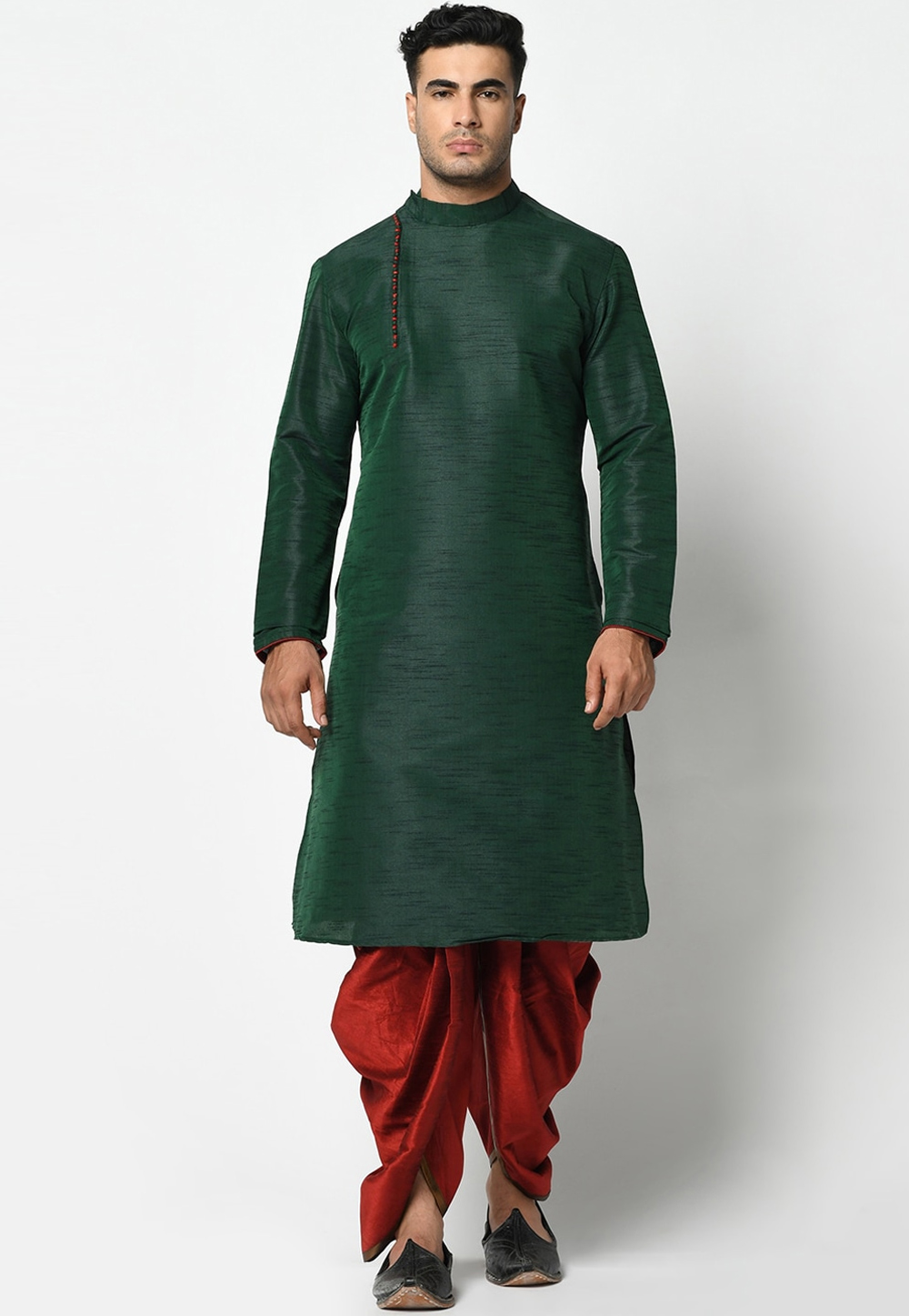 Green Dupion Silk Dhoti Kurta 236546