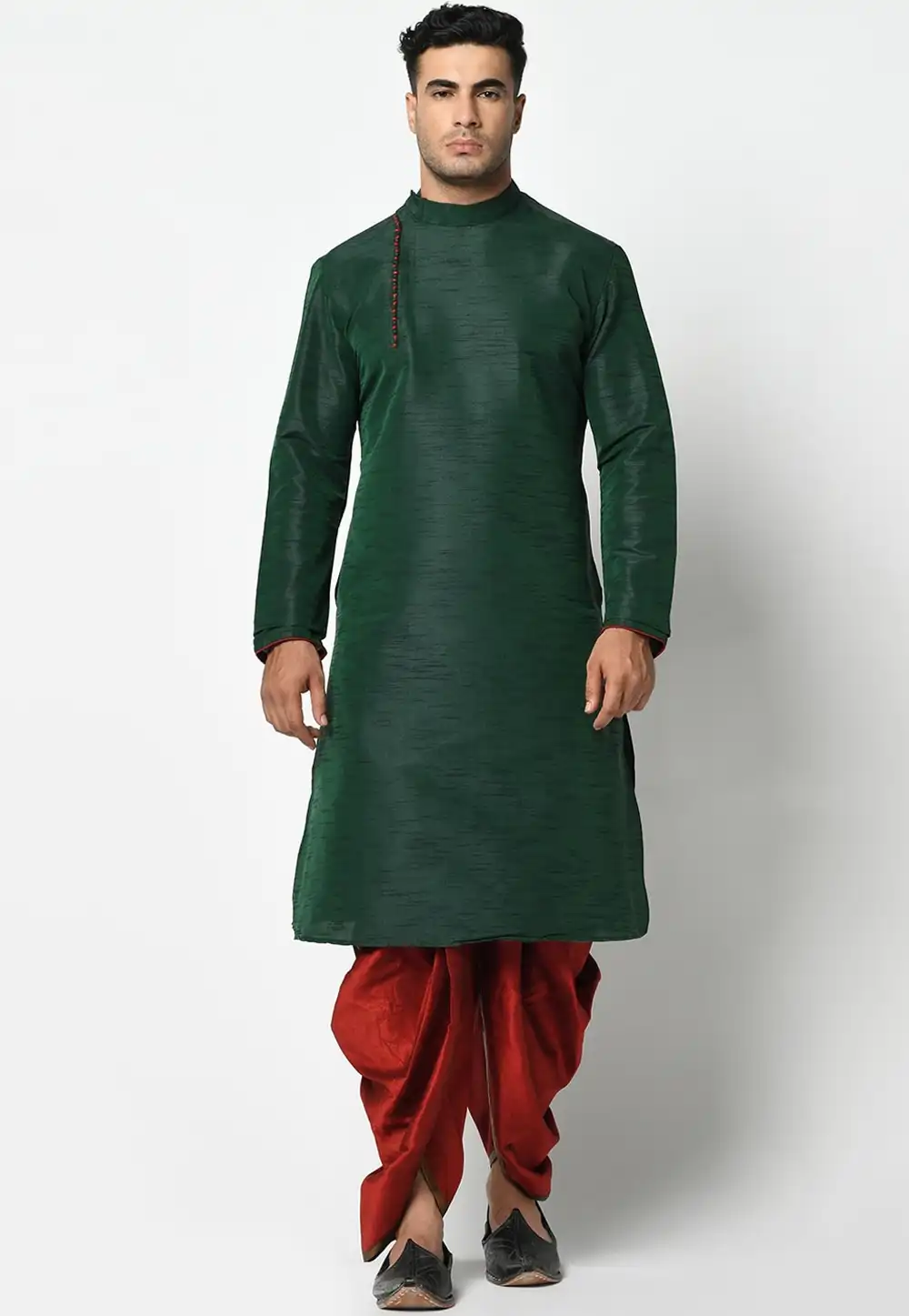Green Dupion Silk Dhoti Kurta 236546