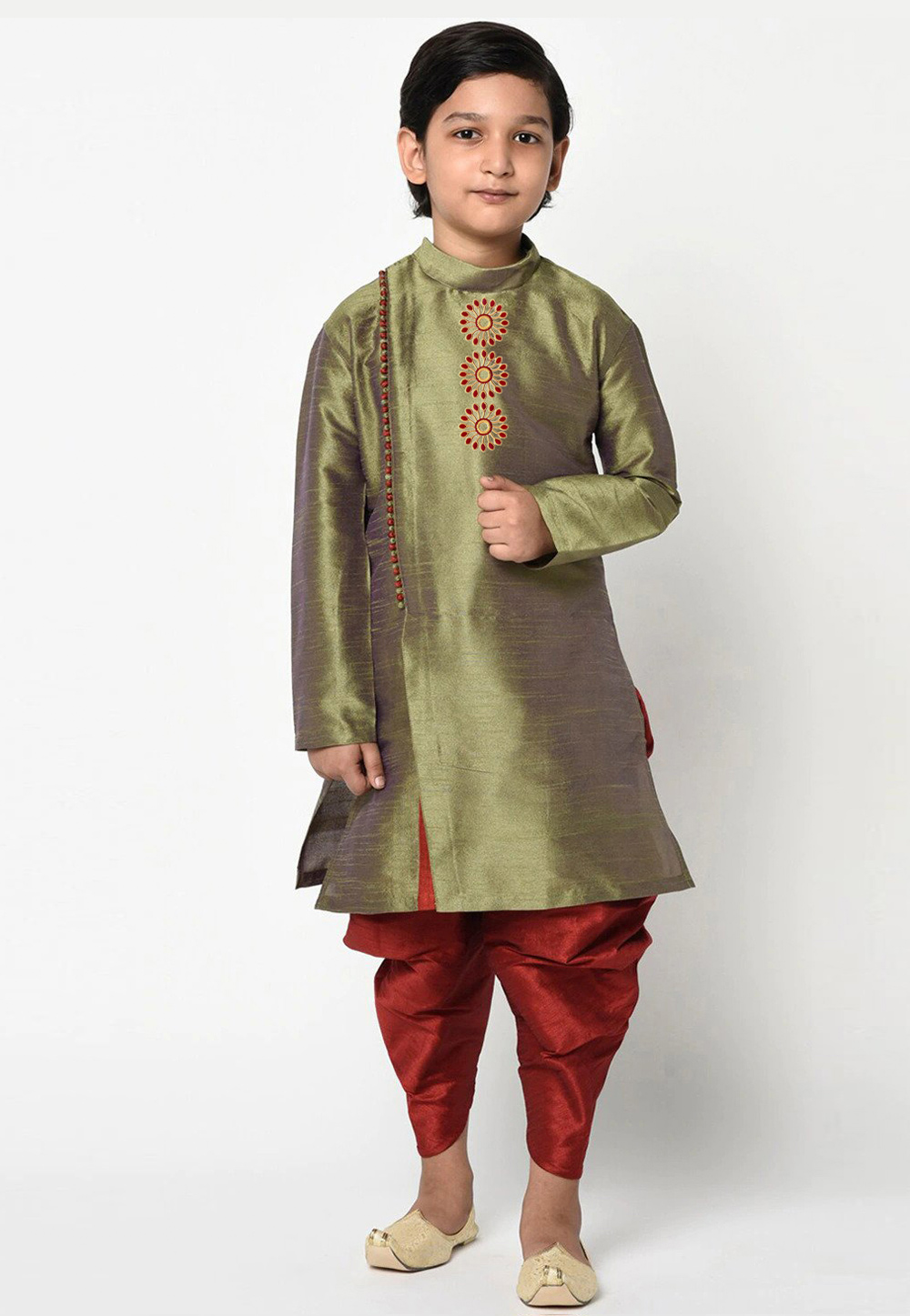 Mehndi Dupion Silk Kids Dhoti Kurta 229910