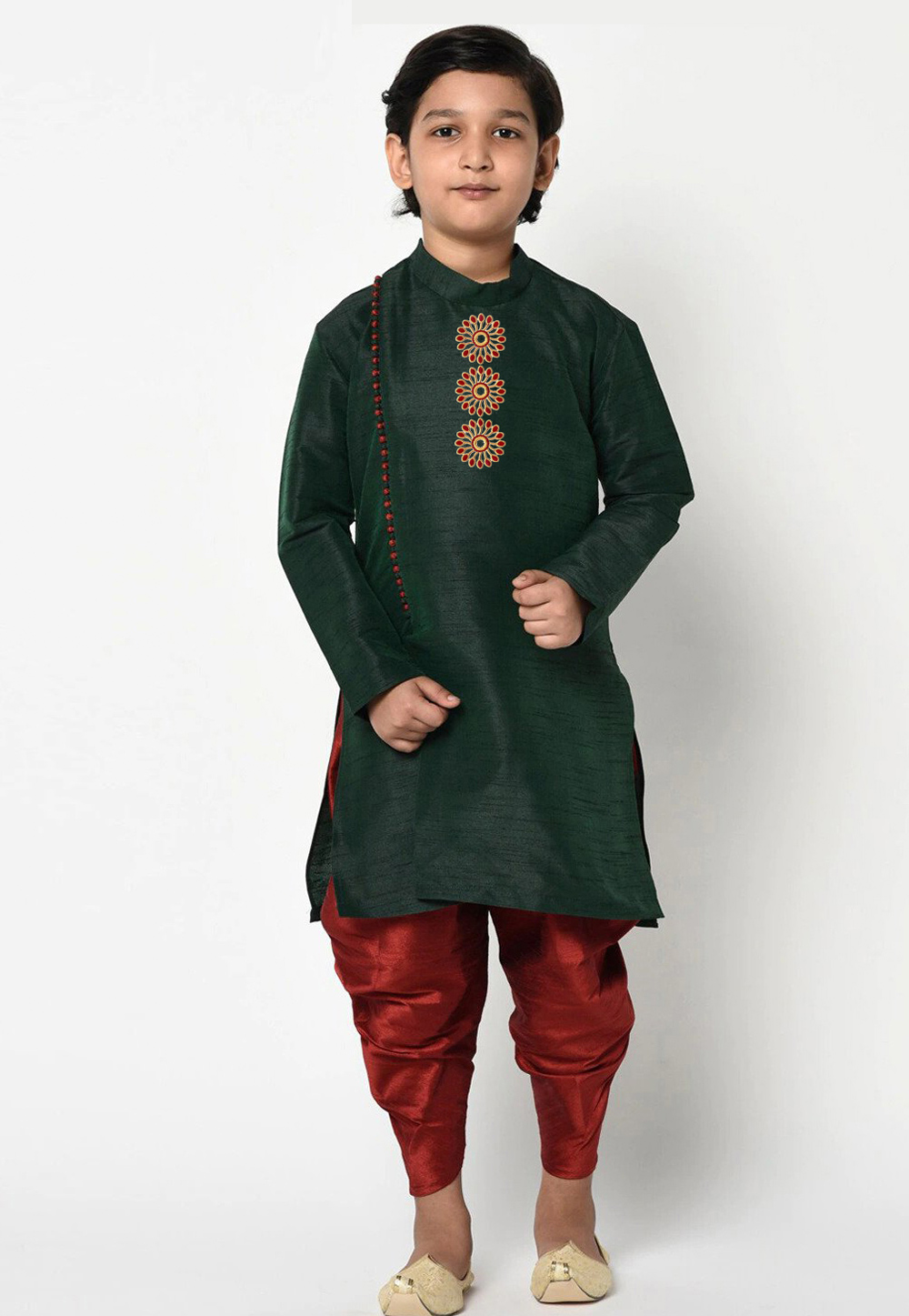 Green Dupion Silk Kids Dhoti Kurta 229912