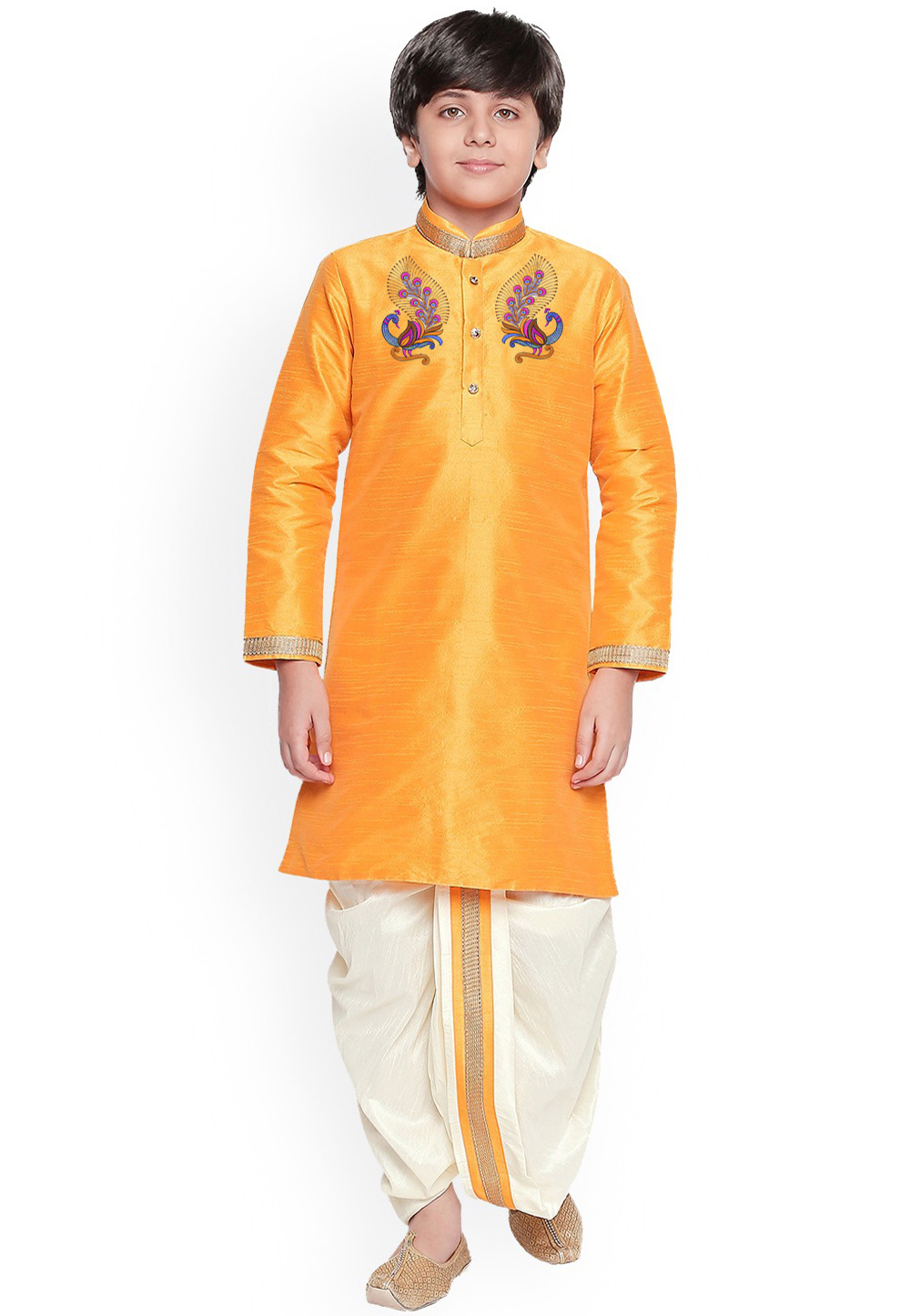 Yellow Dupion Silk Kids Dhoti Kurta 229914