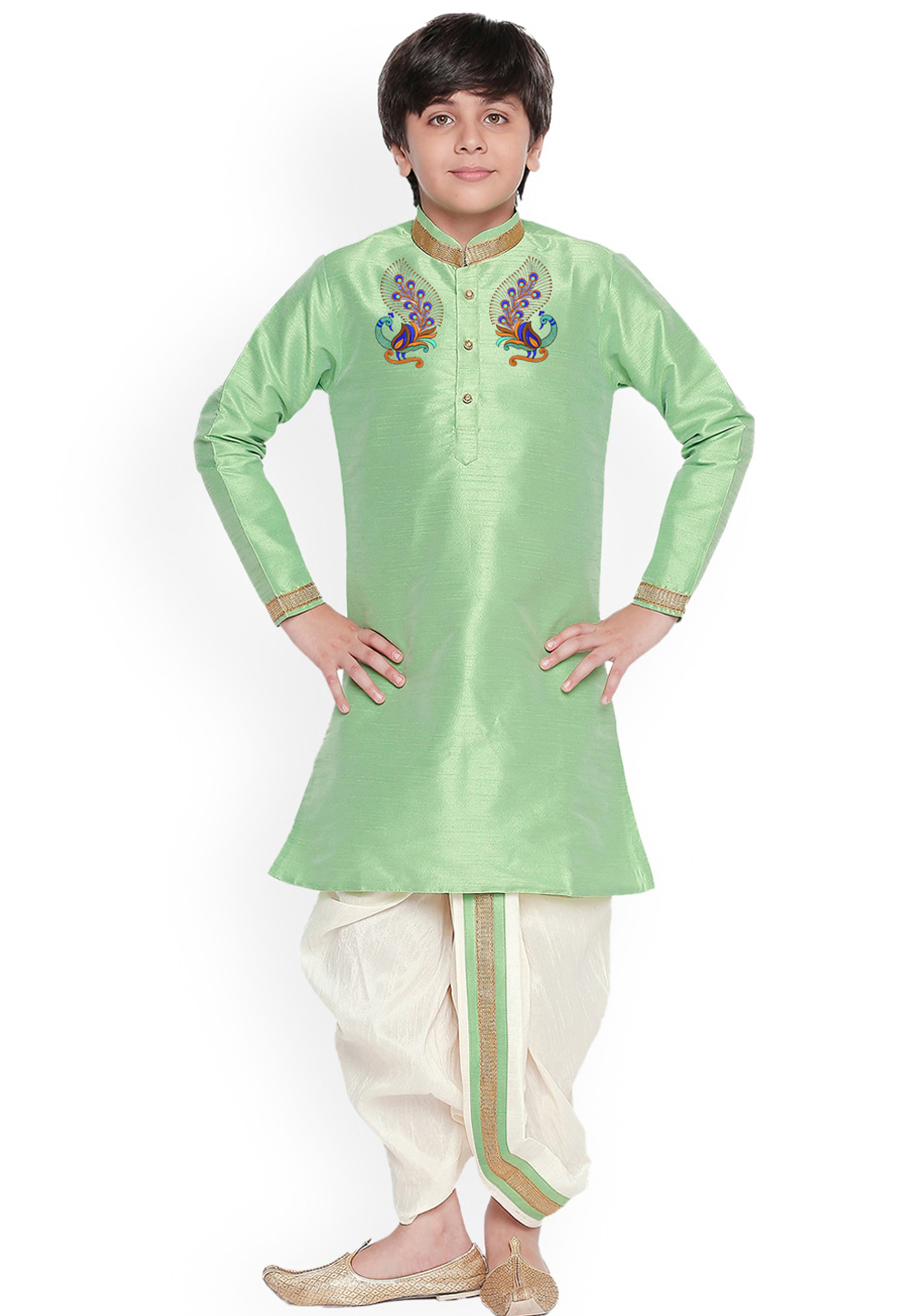 Pista Green Dupion Silk Kids Dhoti Kurta 229916