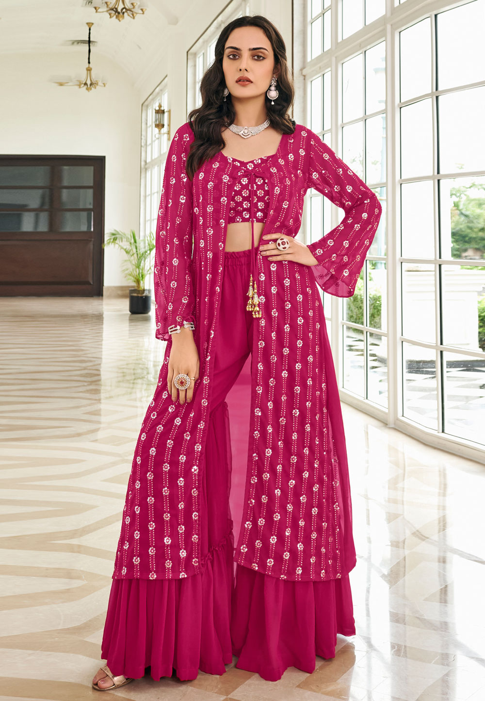 Magenta Faux Georgette Sharara Suit 252370