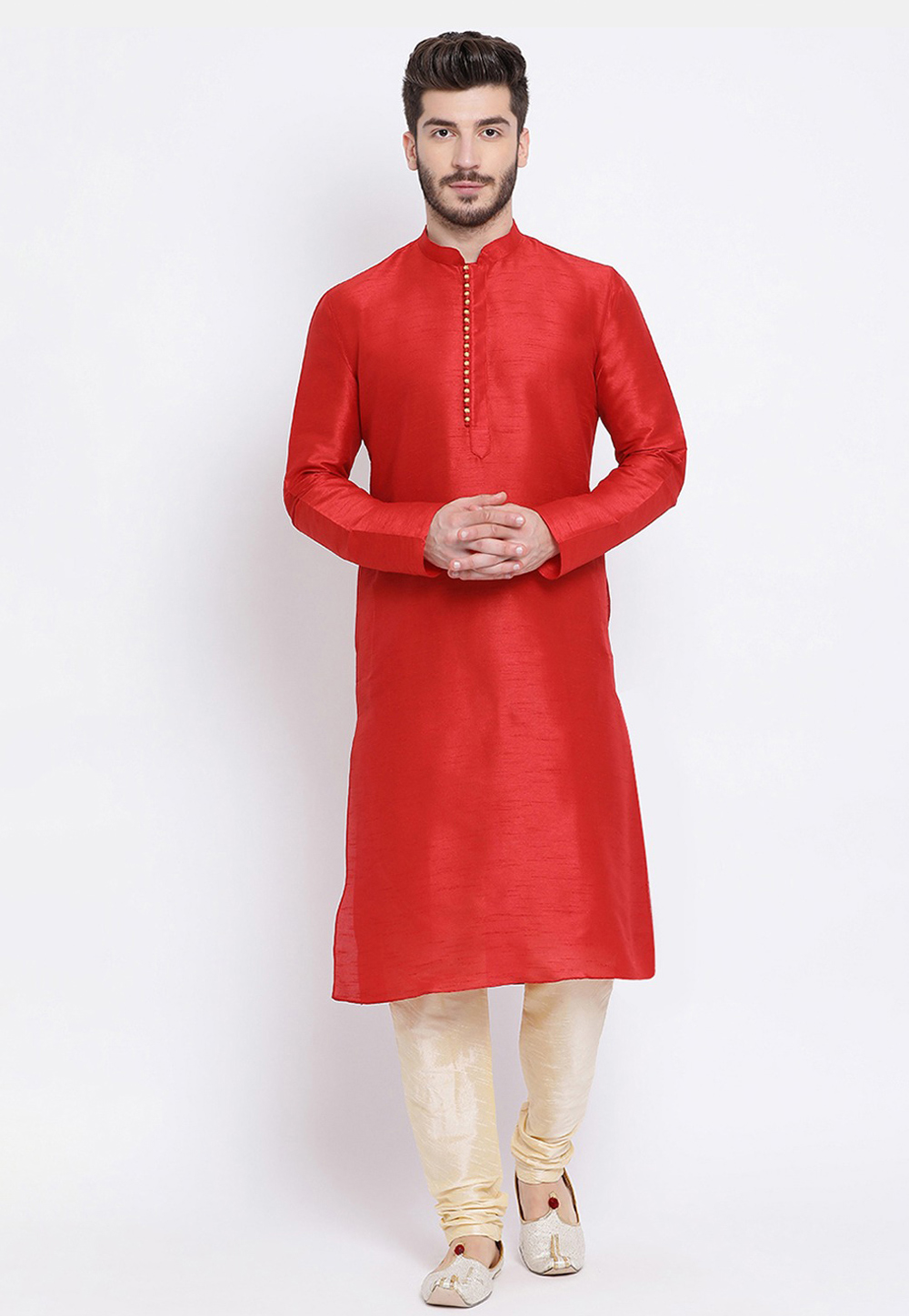 Red Dupion Silk Kurta Pajama 231293