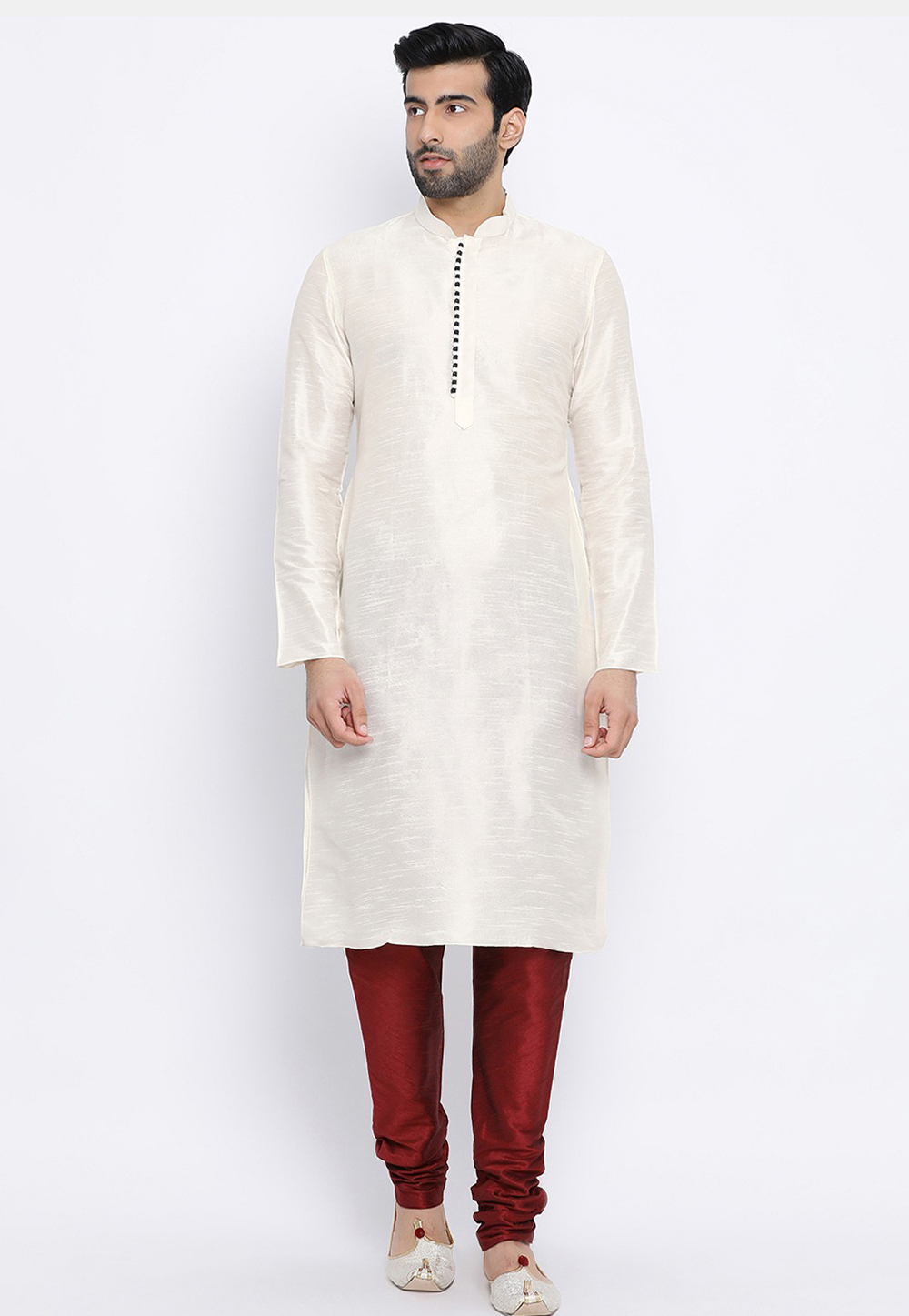 Off White Dupion Silk Kurta Pajama 231296