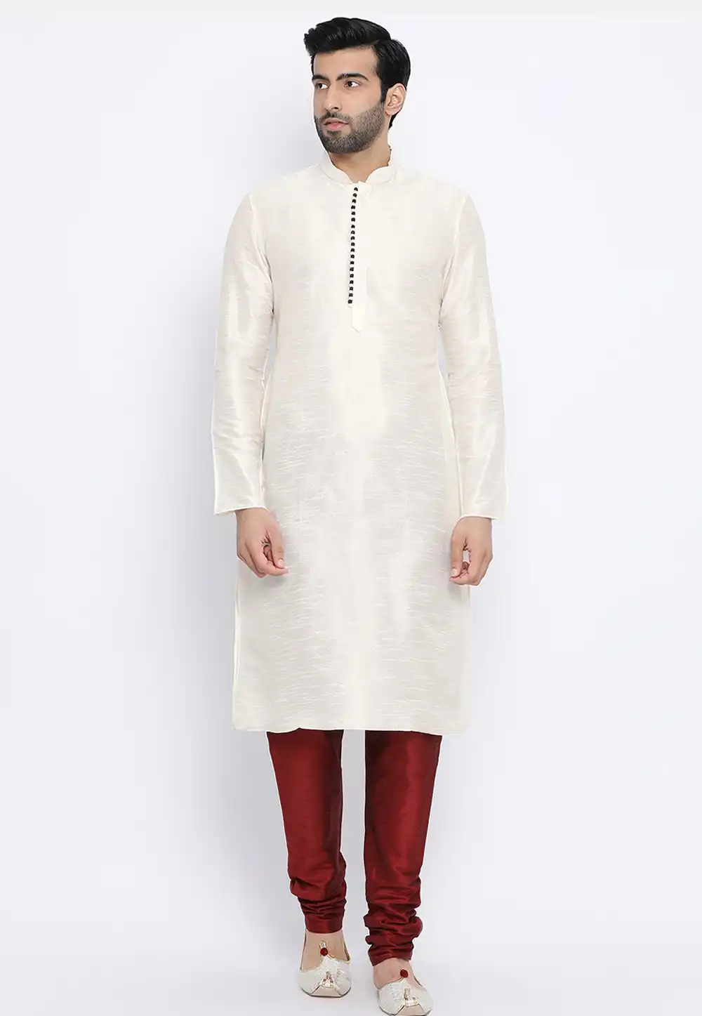 Off White Dupion Silk Kurta Pajama 231296