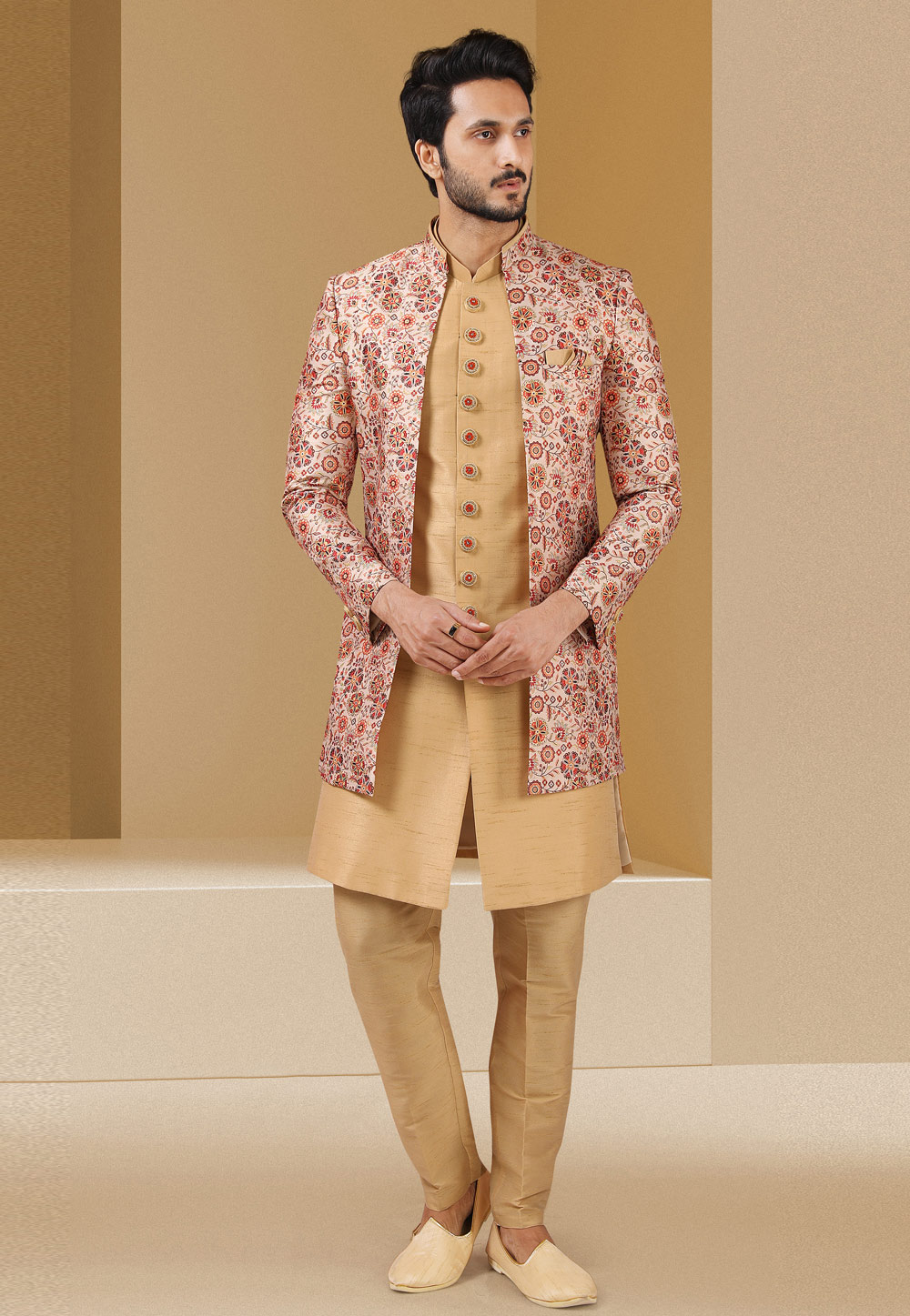 Beige Banarasi Indo Western Suit 241368