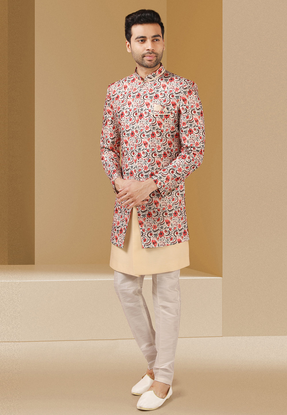 Beige Banarasi Indo Western Suit 241372