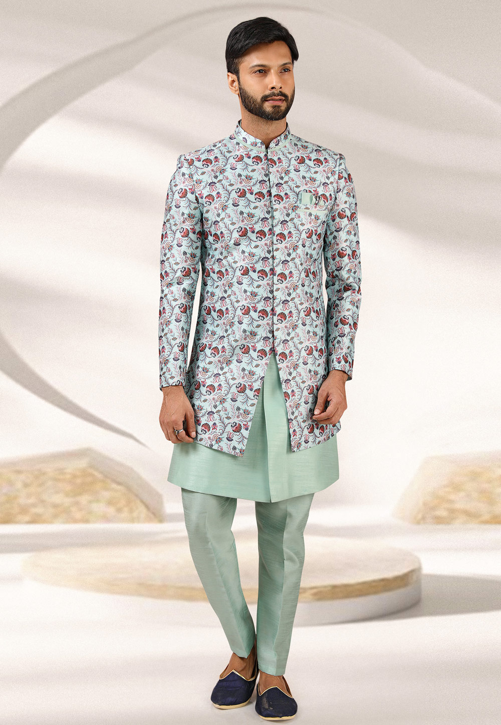 Pista Green Banarasi Indo Western Suit 241373