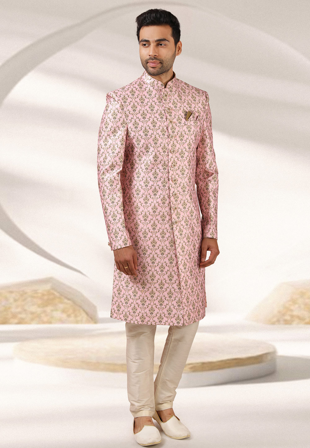 Pink Banarasi Indo Western Sherwani 241375