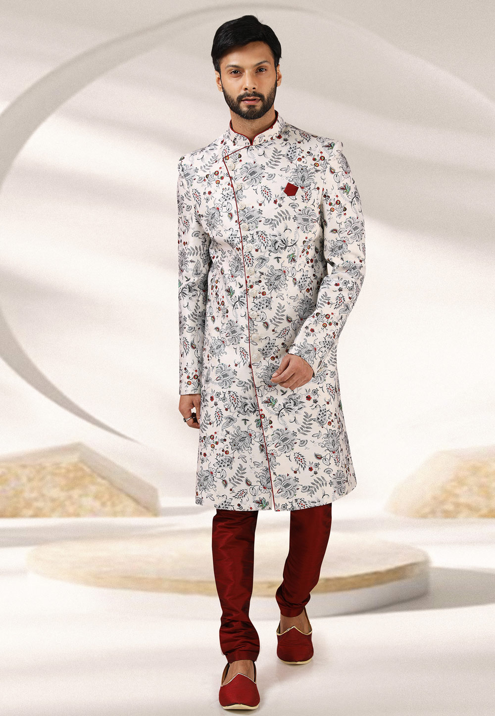Off White Banarasi Indo Western Sherwani 241376