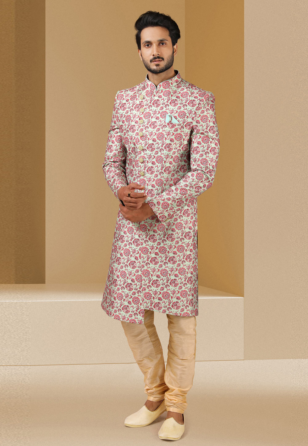 Pista Green Banarasi Indo Western Sherwani 241377