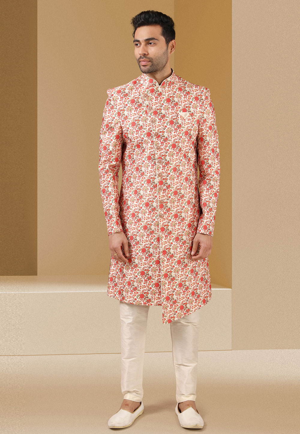 Peach Banarasi Indo Western Sherwani 241379