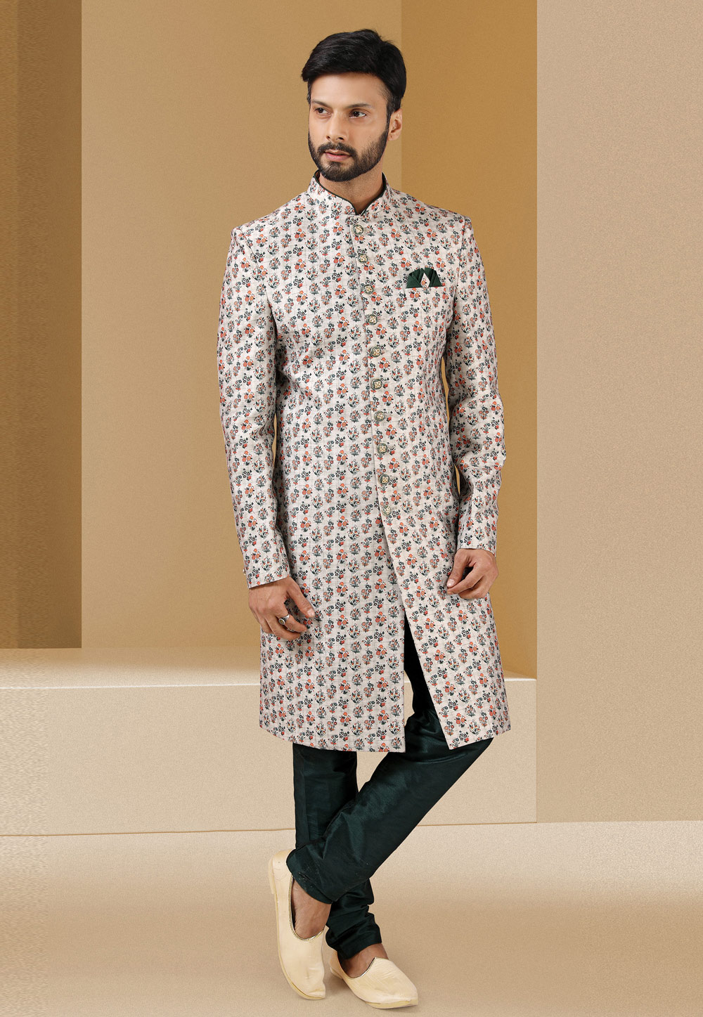 Off White Banarasi Indo Western Sherwani 241380