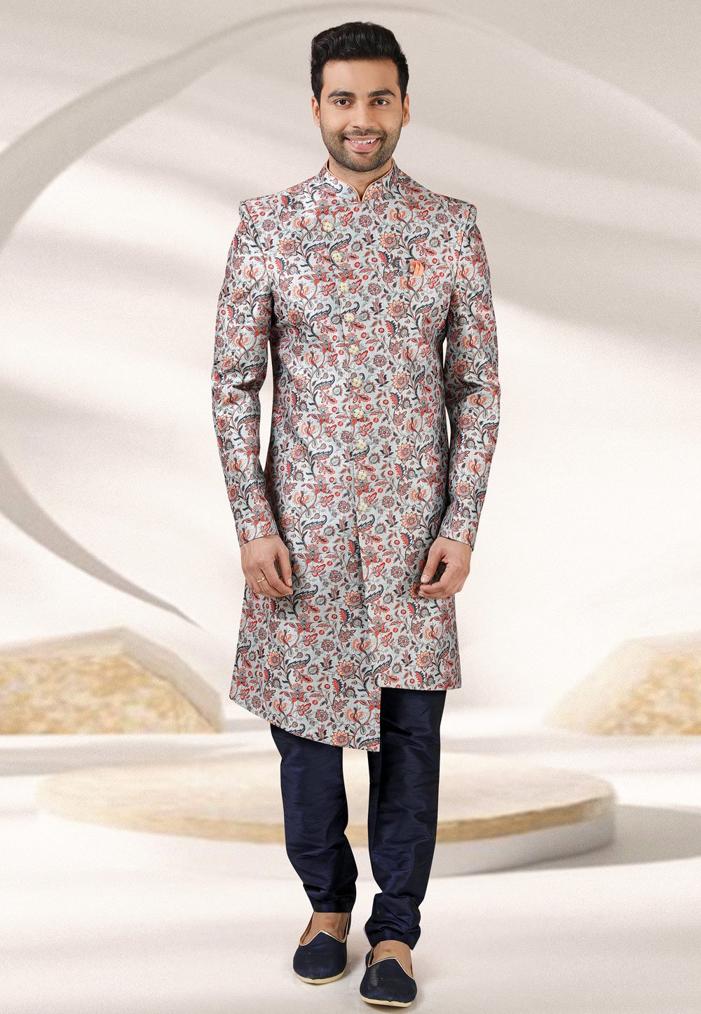 Grey Banarasi Indo Western Sherwani 241383