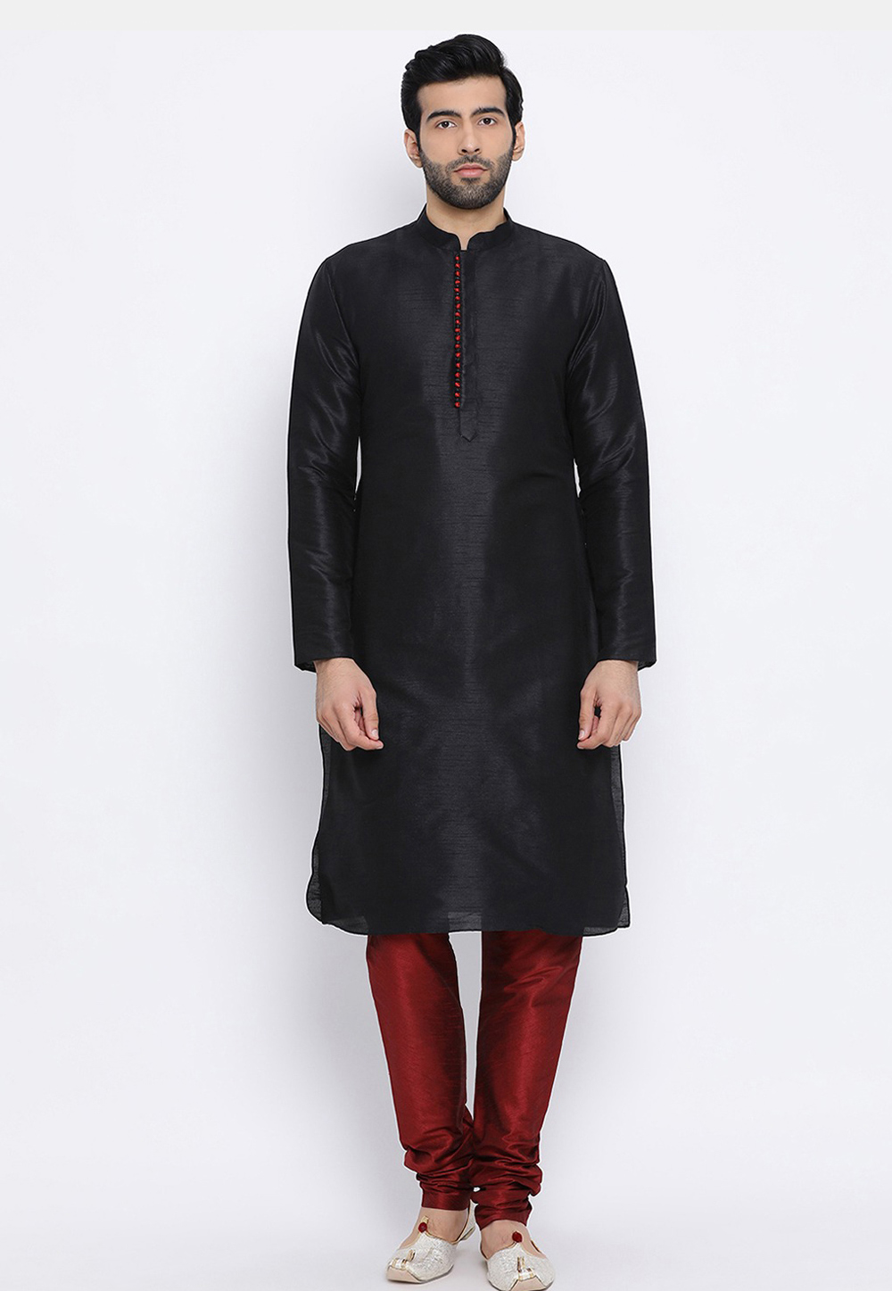 Black Dupion Silk Kurta Pajama 231298