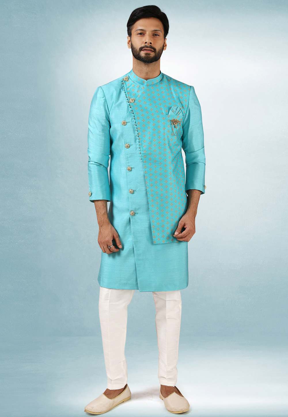 Sky Blue Art Silk Indo Western Suit 241389
