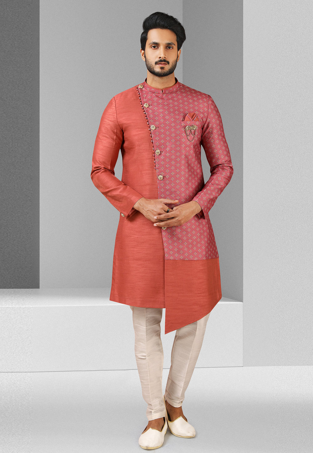 Rust Art Silk Indo Western Suit 241390