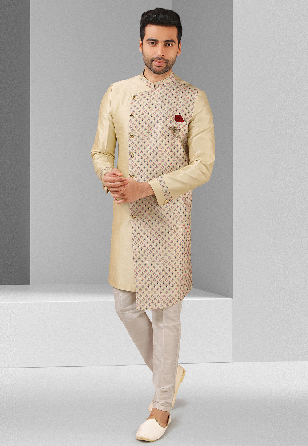Beige Art Silk Indo Western Suit 241394