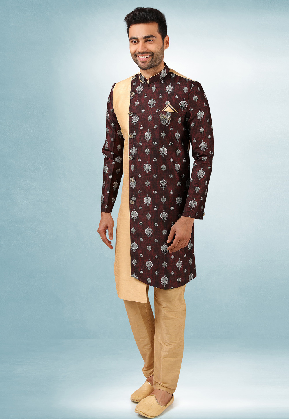 Wine Art Silk Indo Western Suit 241400