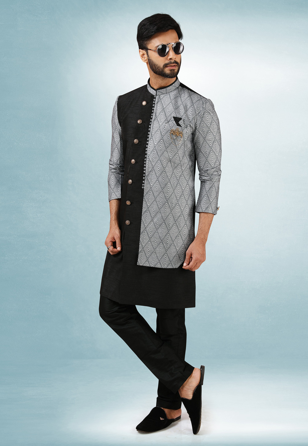 Black Art Silk Indo Western Suit 241404