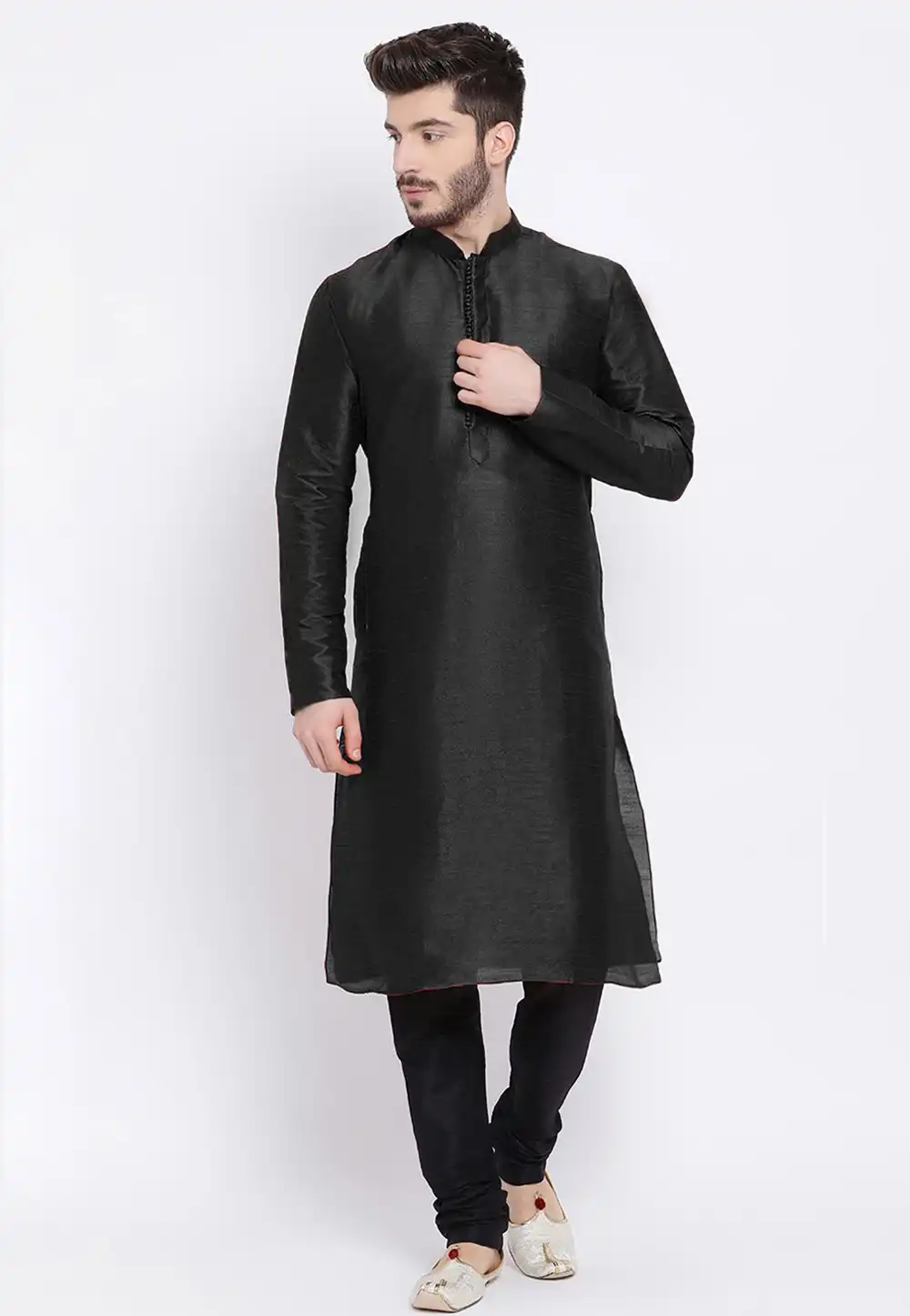 Black Dupion Silk Kurta Pajama 235443
