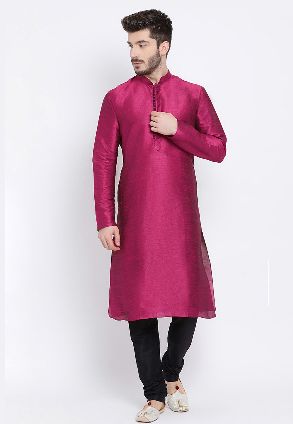 Magenta Dupion Silk Kurta Pajama 235444