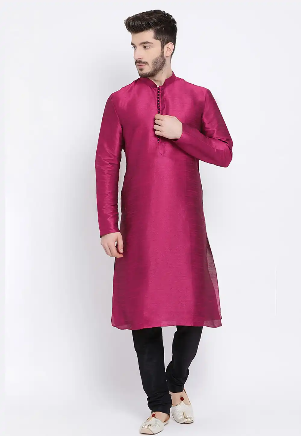 Magenta Dupion Silk Kurta Pajama 235444