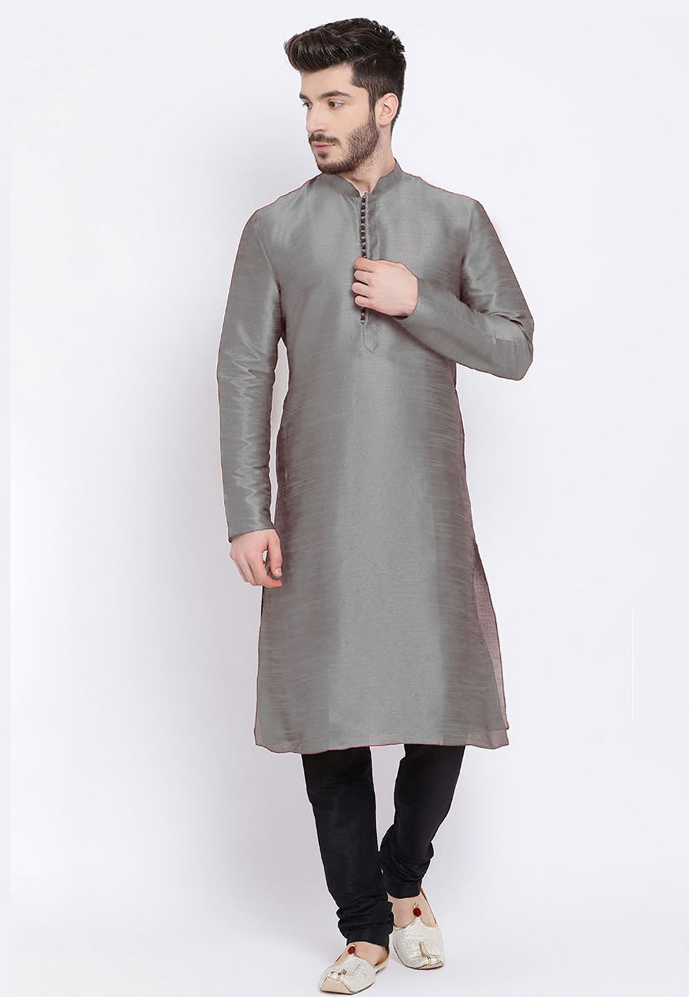 Grey Dupion Silk Kurta Pajama 235445