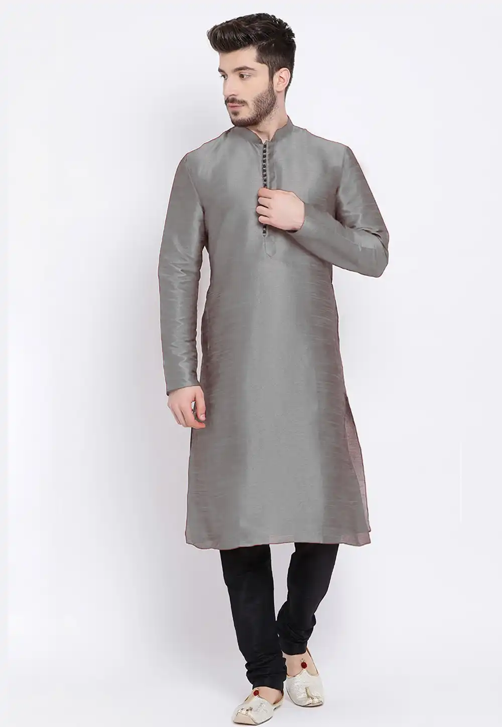 Grey Dupion Silk Kurta Pajama 235445