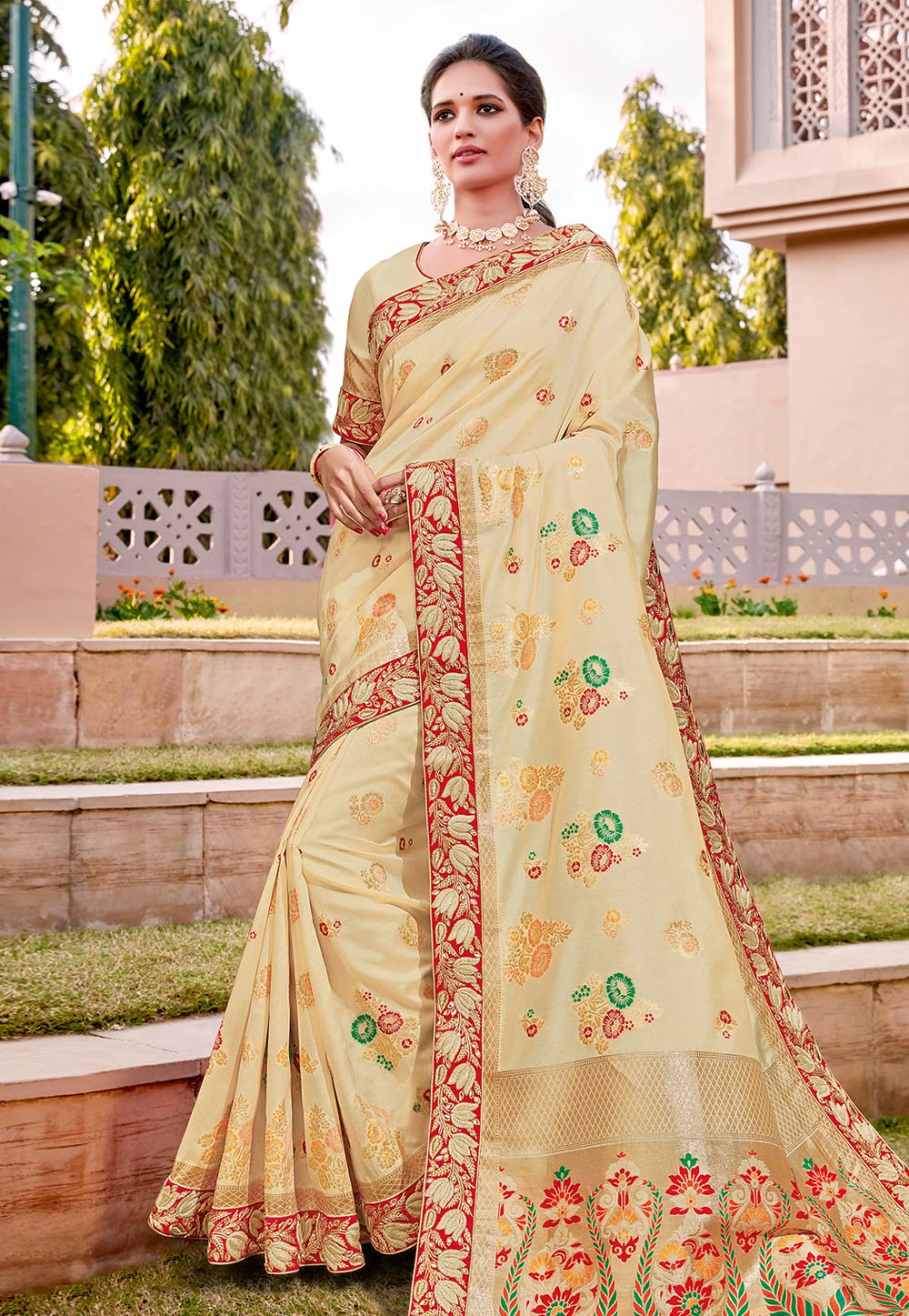 Cream Silk Saree With Blouse 203192