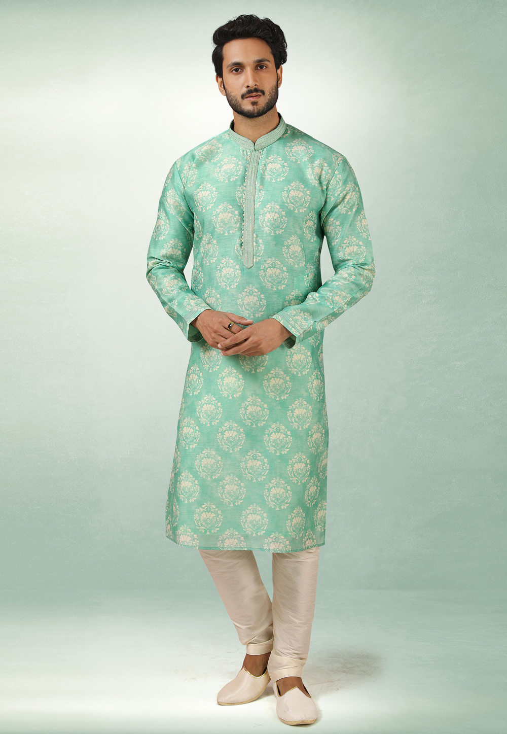 Sea Green Art Silk Kurta Pajama 241406