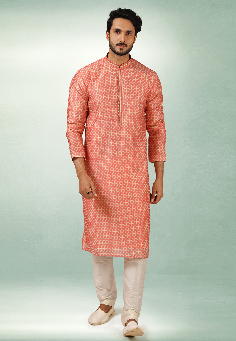 Peach Art Silk Kurta Pajama 241410