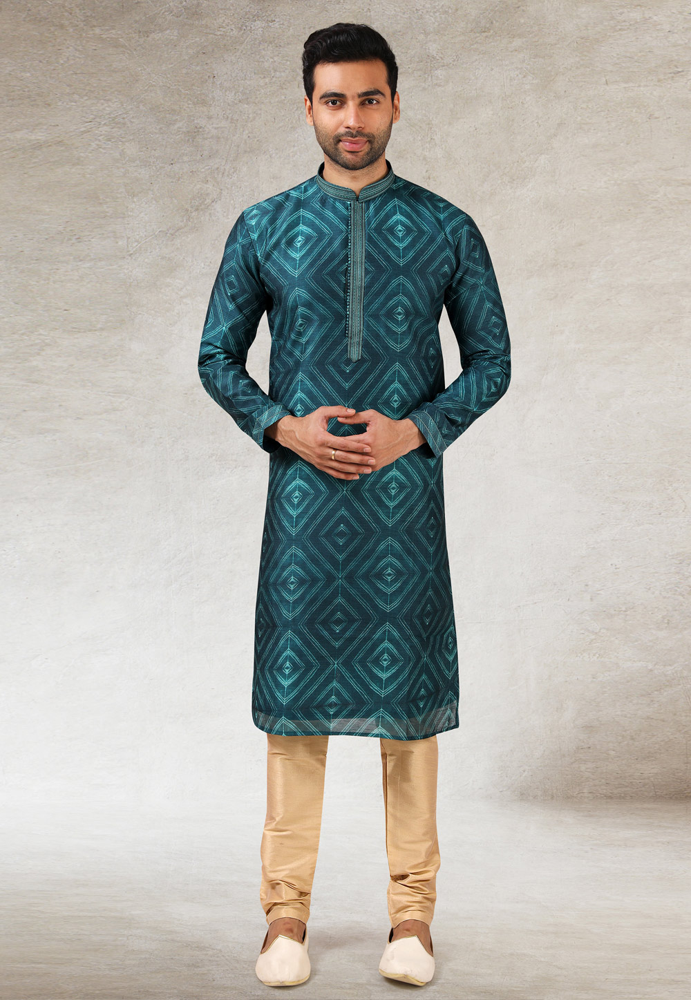 Teal Art Silk Kurta Pajama 241413