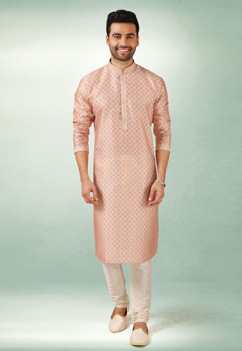 Peach Art Silk Kurta Pajama 241419